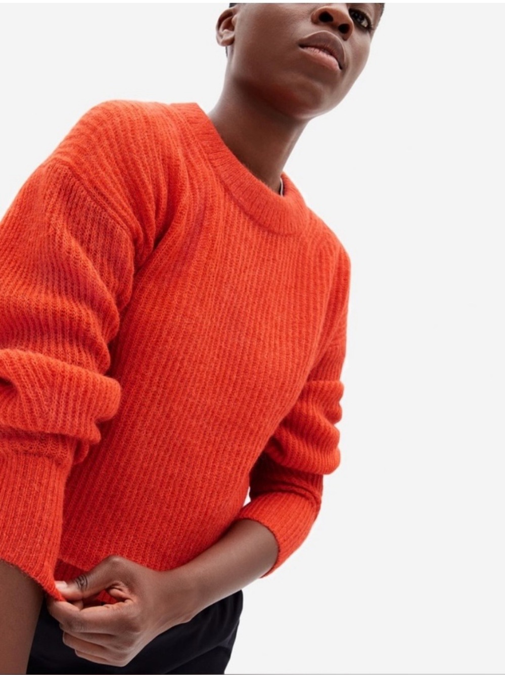Everlane Crewneck Alpaca Sweater Orange Soft Balloon Sleeves